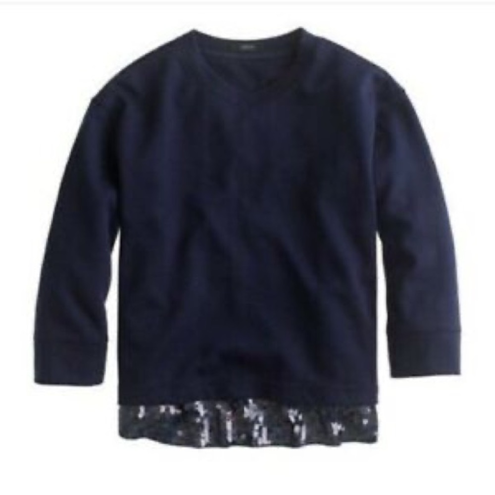 J. Crew Navy Blue Sequin Trim Sweatshirt Top